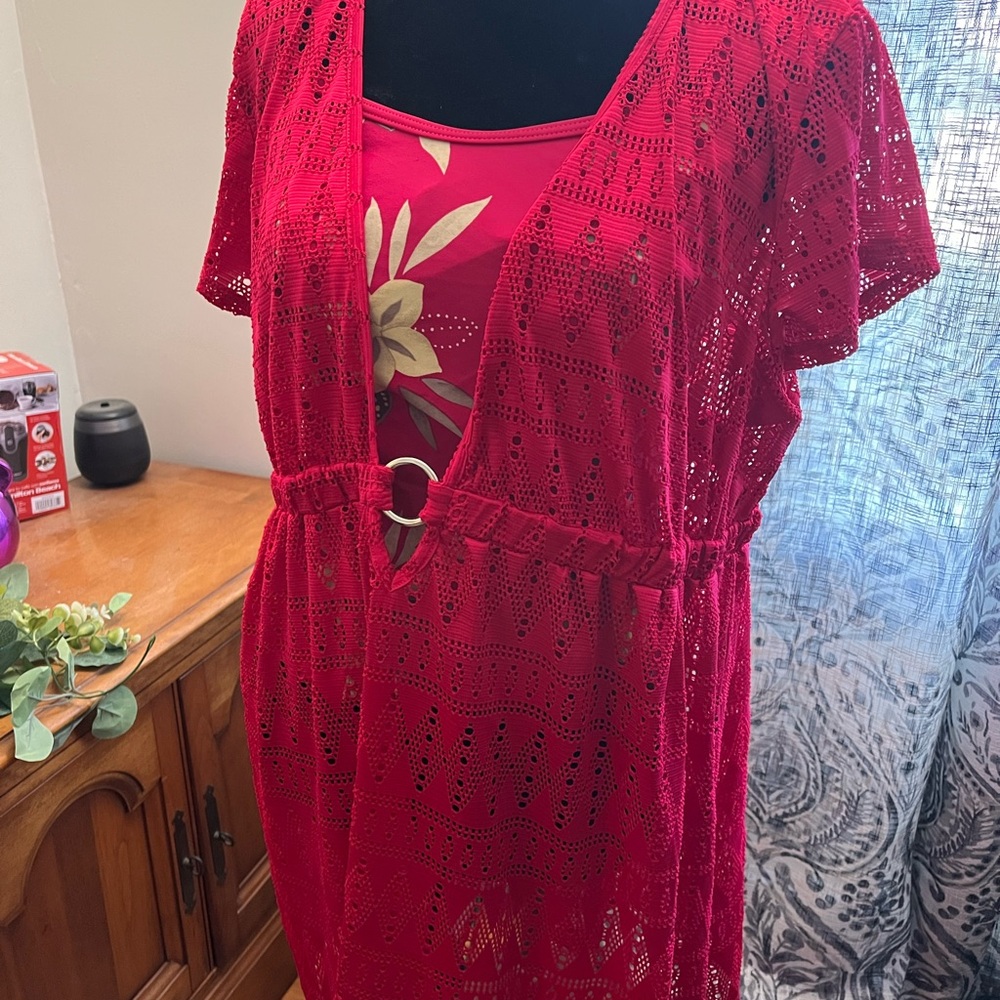 Tropical Escape pink Lace Swim Coverup